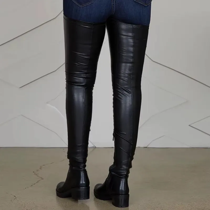 Low Heels White over the Knee Boots Big Size 34-47 Women'S Long Boots with Side Zip Girl Comfortable Shoes