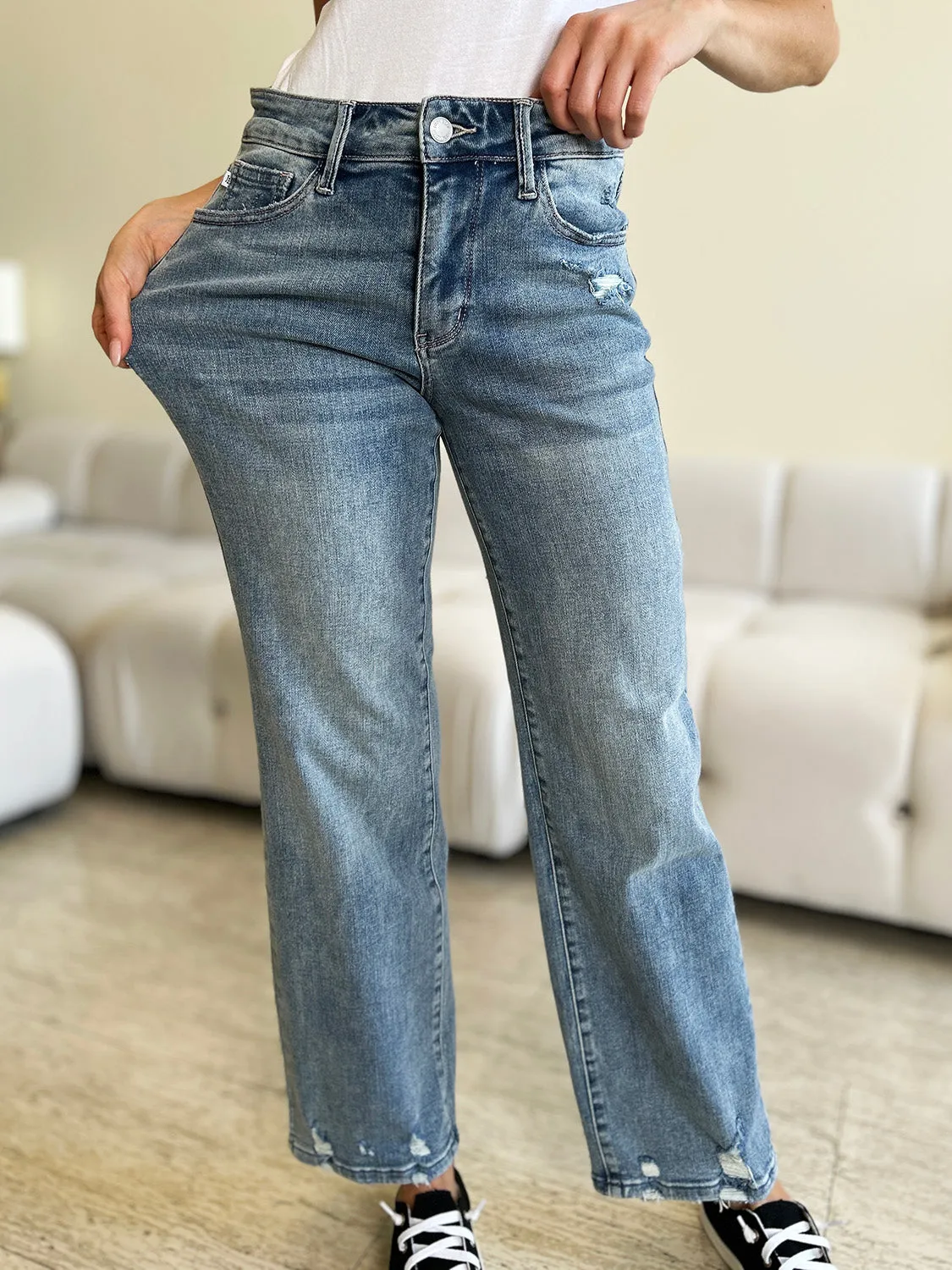 Luke Judy Blue Full Size High Waist Distressed Straight Jeans