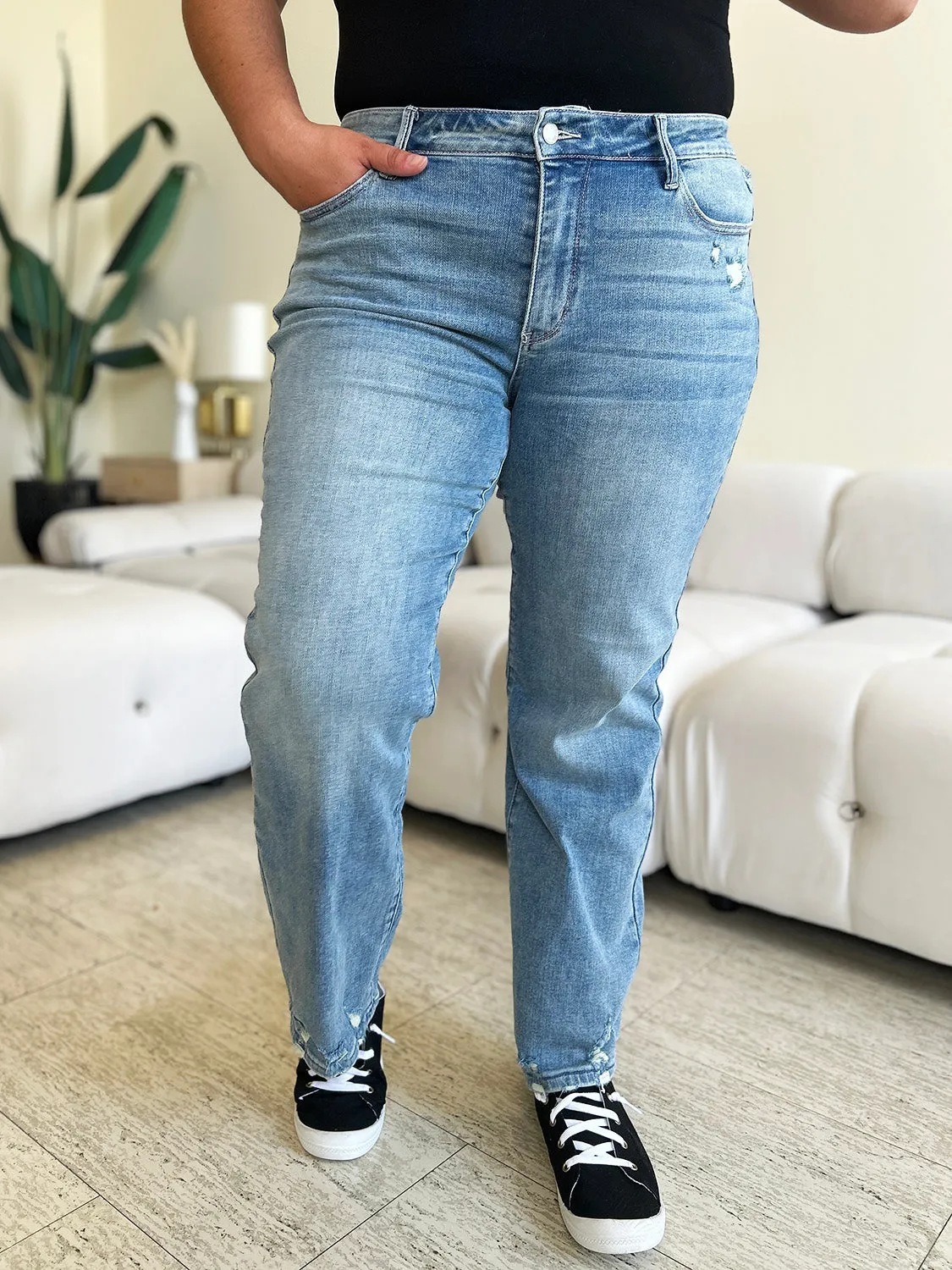 Luke Judy Blue Full Size High Waist Distressed Straight Jeans