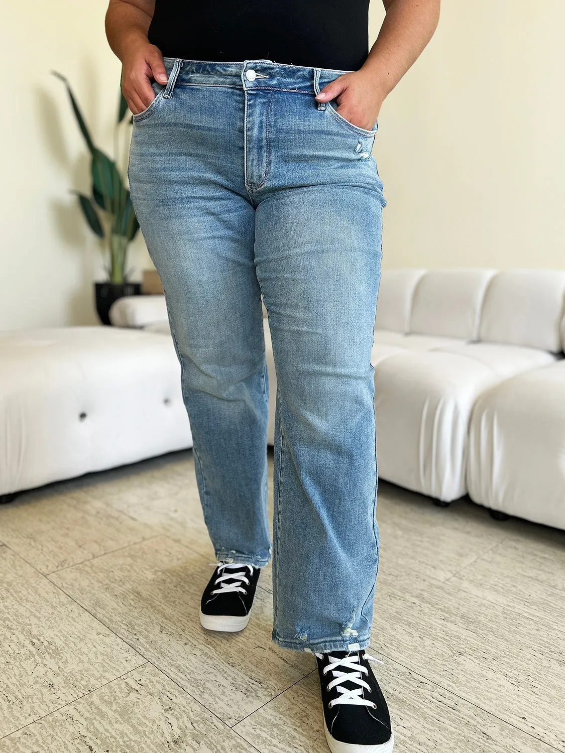 Luke Judy Blue Full Size High Waist Distressed Straight Jeans