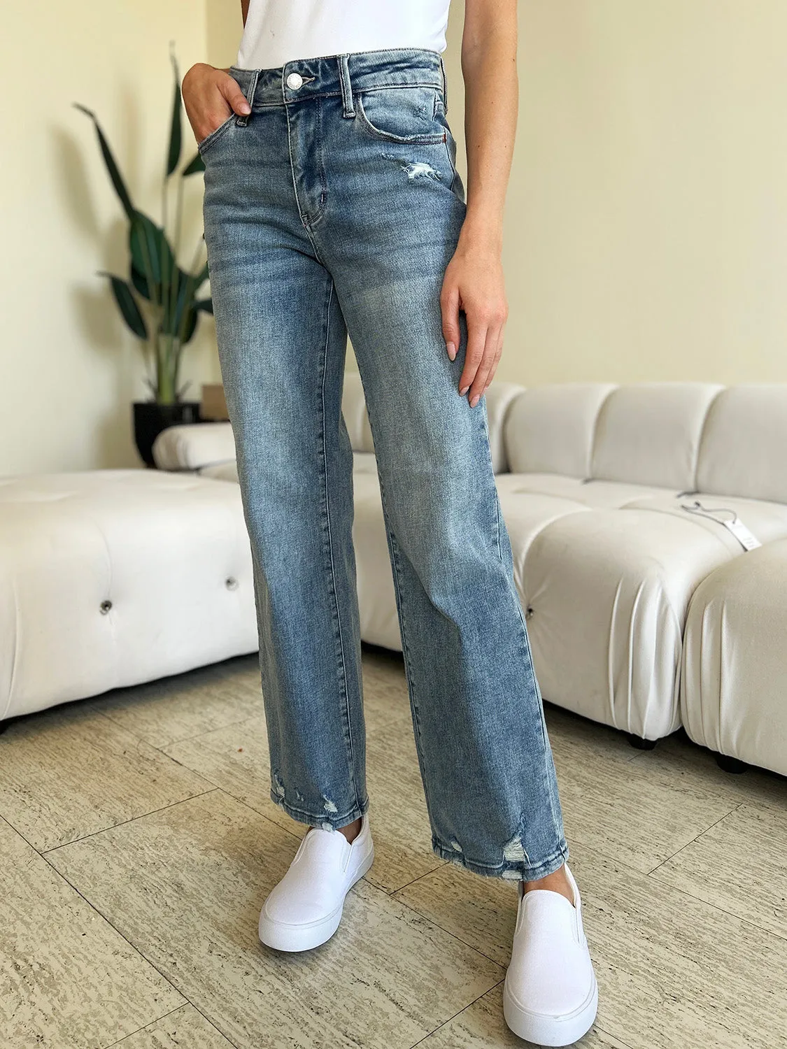 Luke Judy Blue Full Size High Waist Distressed Straight Jeans