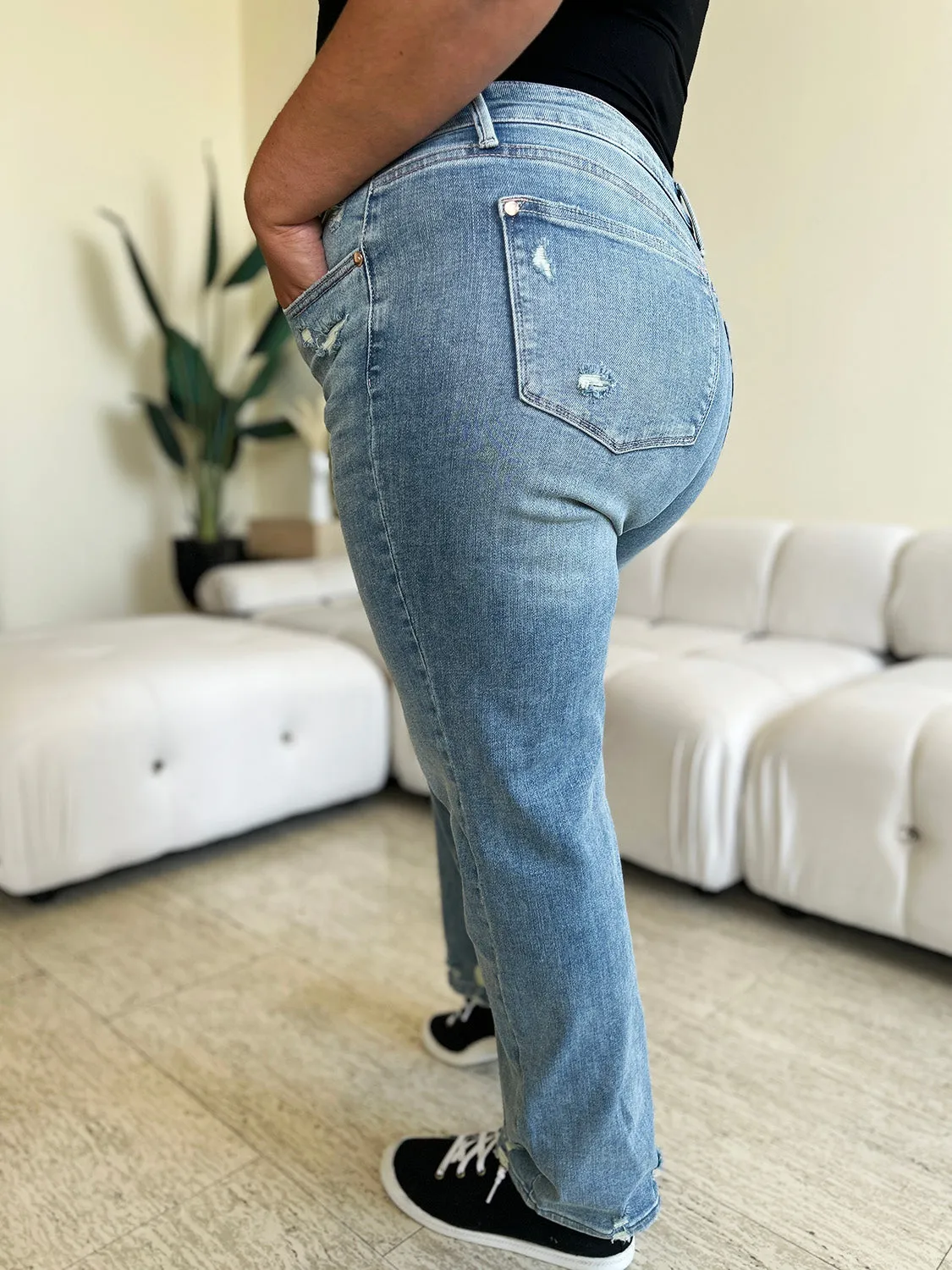 Luke Judy Blue Full Size High Waist Distressed Straight Jeans