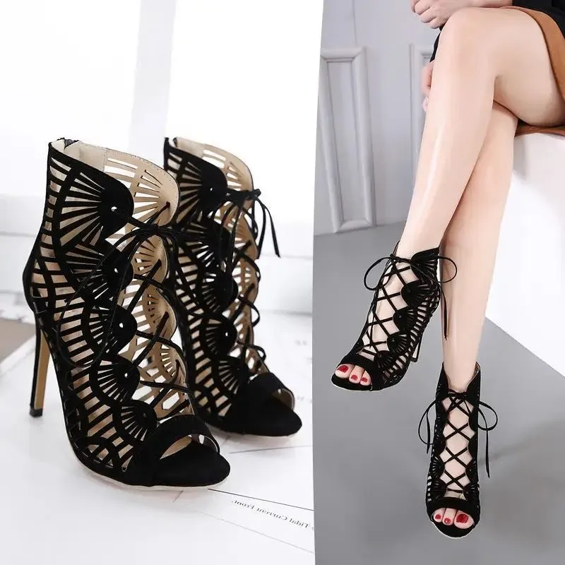 LUXE Lace High Heels: 8CM Stiletto, Fish Mouth Toe & Viscose Sole