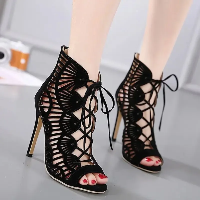 LUXE Lace High Heels: 8CM Stiletto, Fish Mouth Toe & Viscose Sole