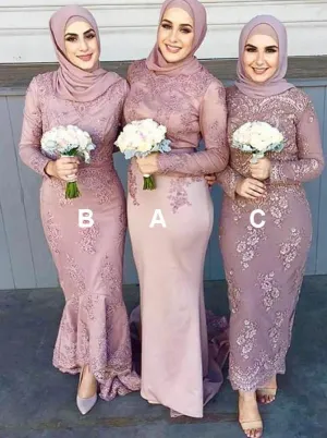 Mermaid Round Neck Blush Satin Bridesmaid Dress (BMA20160)