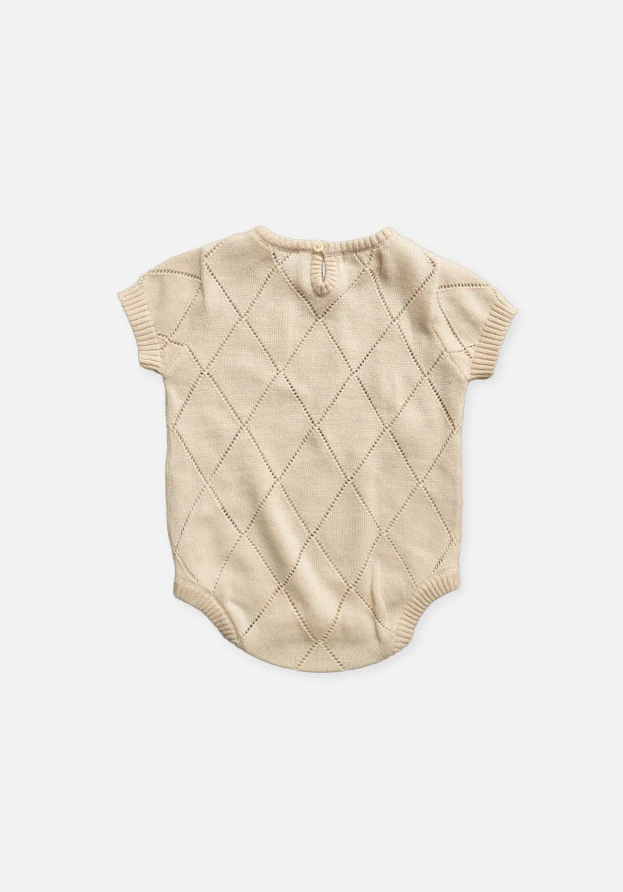 Miann & Co Baby - Open Knit Short Sleeve Bodysuit - Tofu