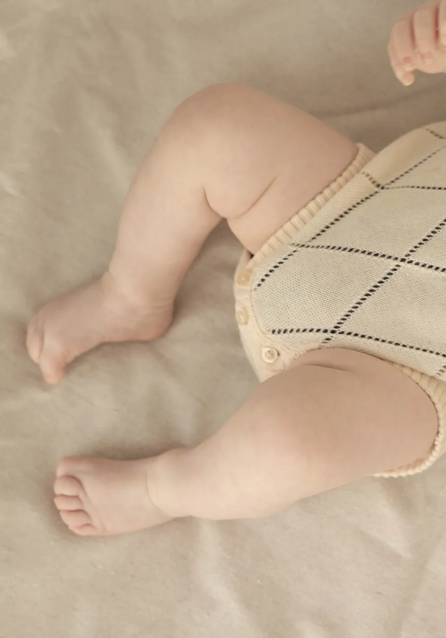 Miann & Co Baby - Open Knit Short Sleeve Bodysuit - Tofu