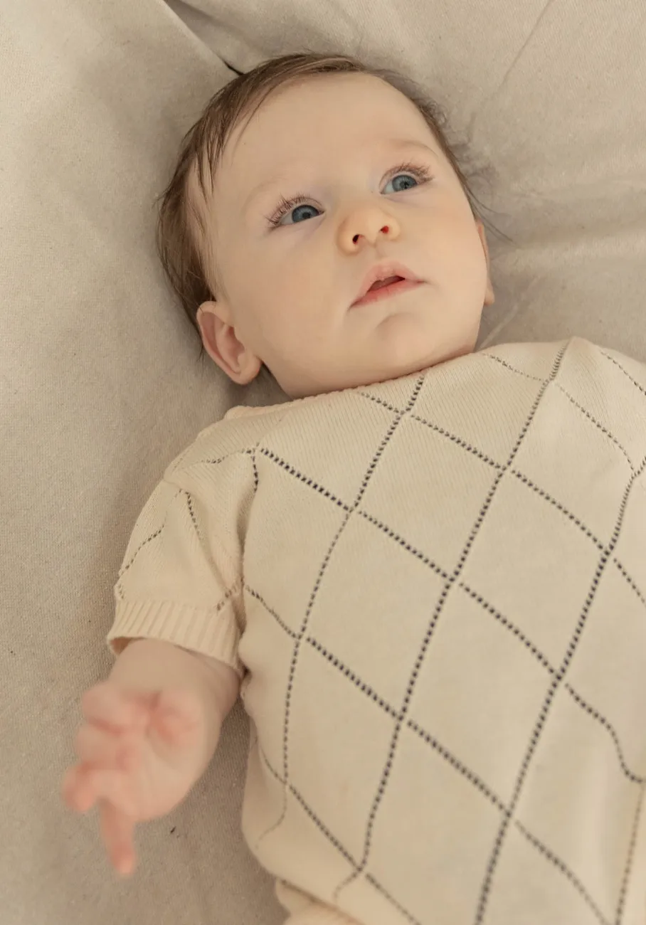 Miann & Co Baby - Open Knit Short Sleeve Bodysuit - Tofu