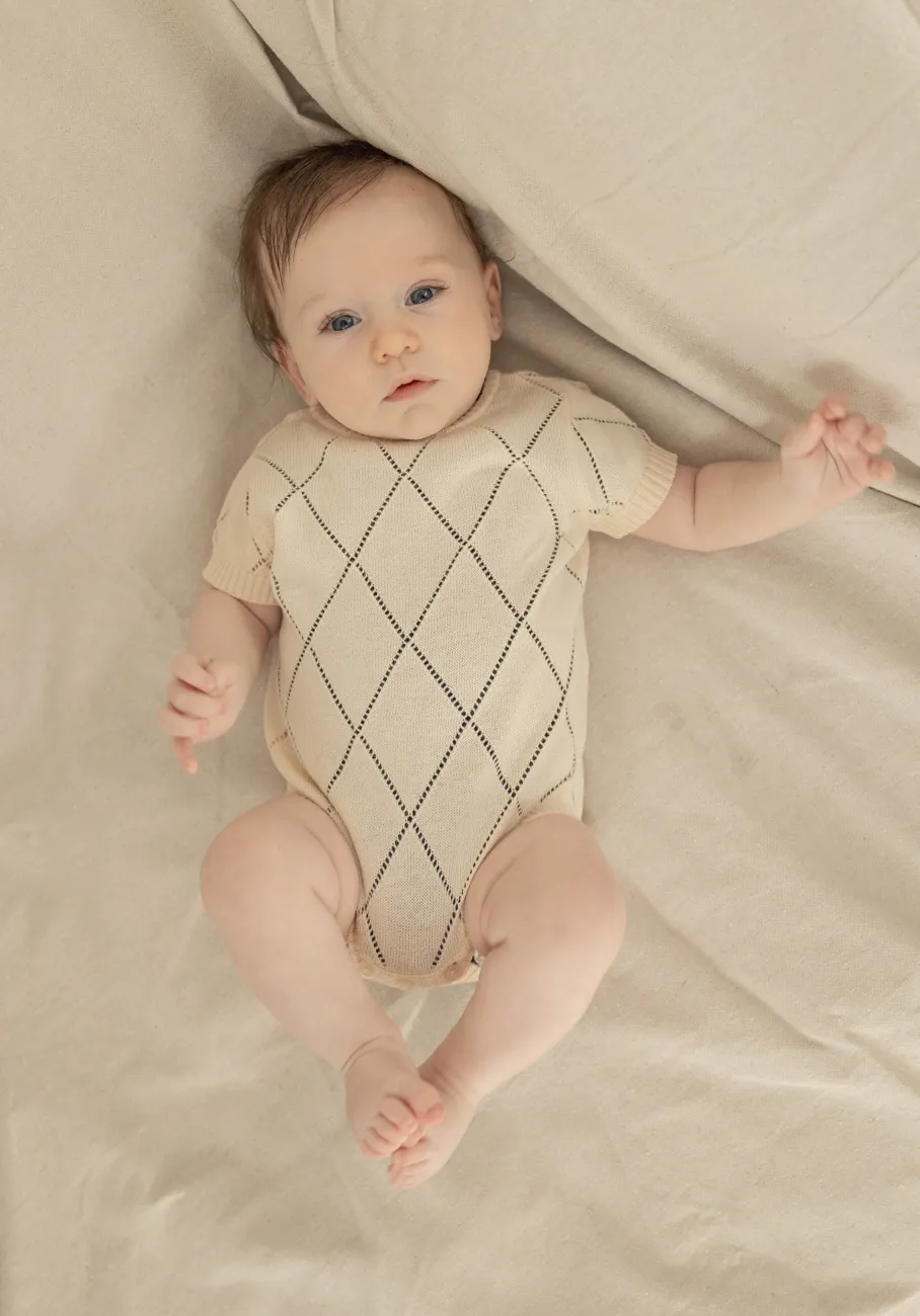 Miann & Co Baby - Open Knit Short Sleeve Bodysuit - Tofu