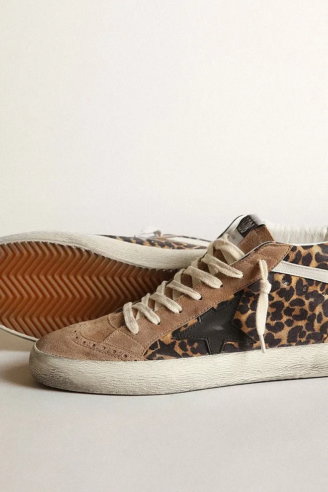 mid star leo golden star printed suede - beige brown leo/tobacco/black/white/silver