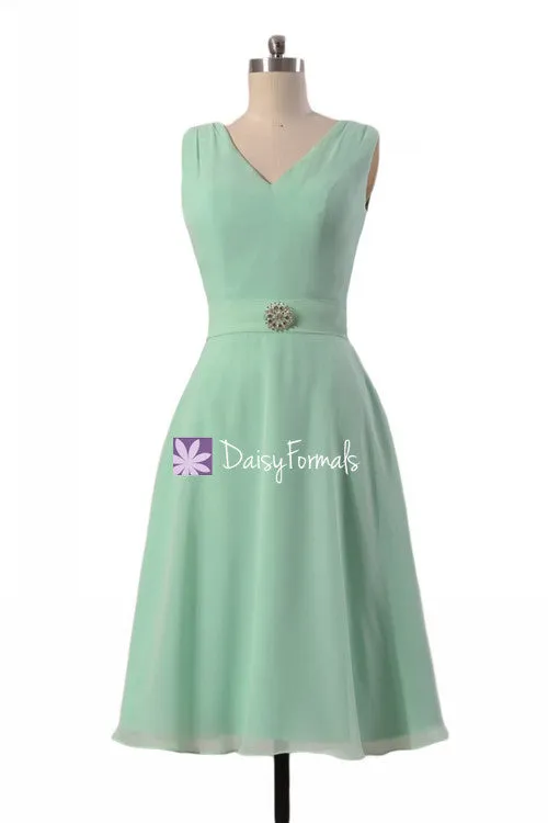 Mint Green Chiffon Wedding Party Dress V neckline Sexy Prom Cocktail Party Dress (BM7732)