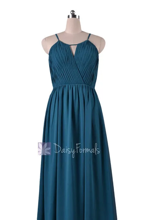 Peacock Teal Bridesmaid Dress Long Dark Teal Chiffon Party Dress (BM10826L)