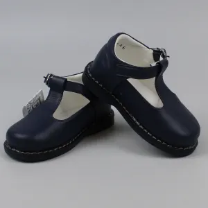 Pex Stef Junior First Walker Shoes - Hard Sole Navy Leather T Bar