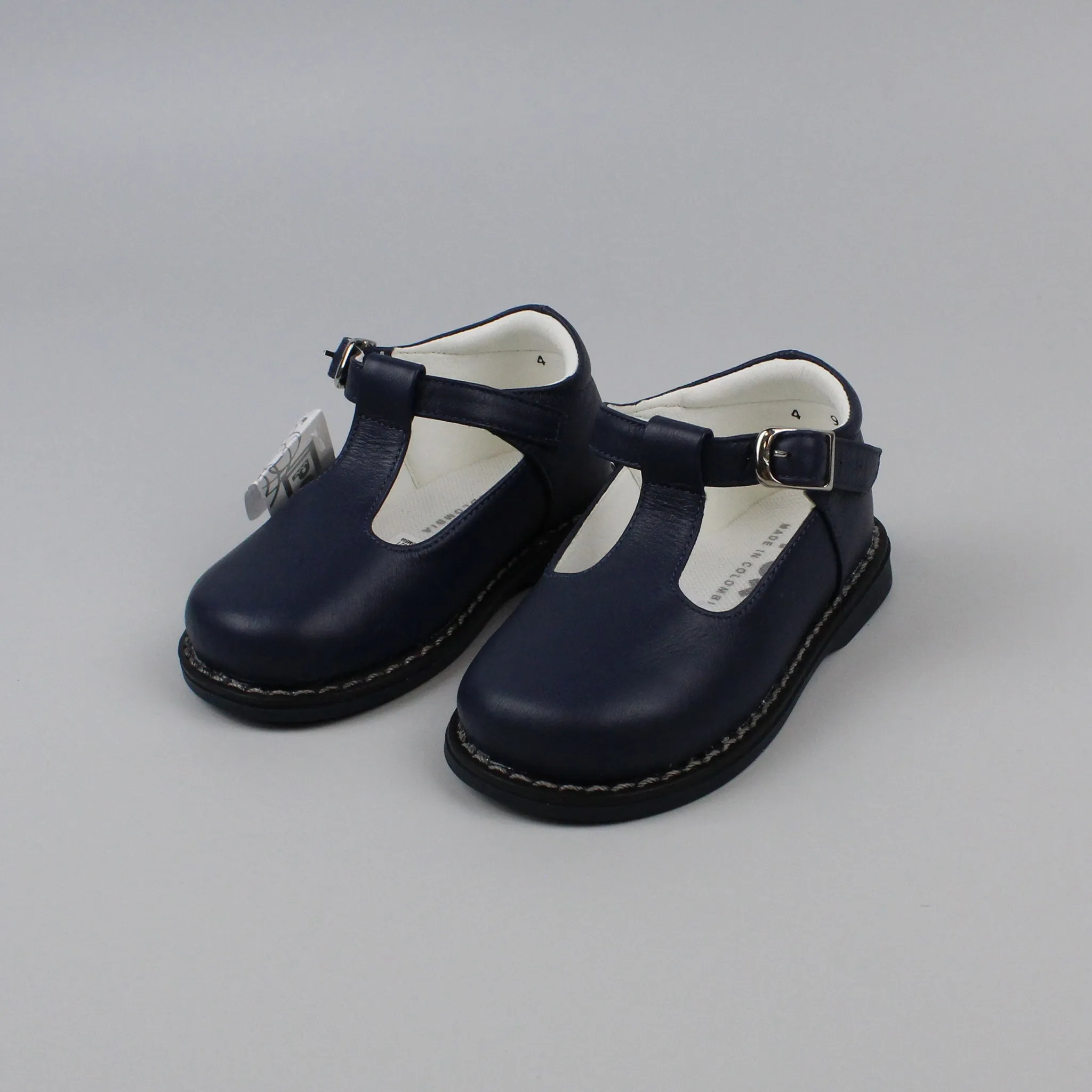 Pex Stef Junior First Walker Shoes - Hard Sole Navy Leather T Bar