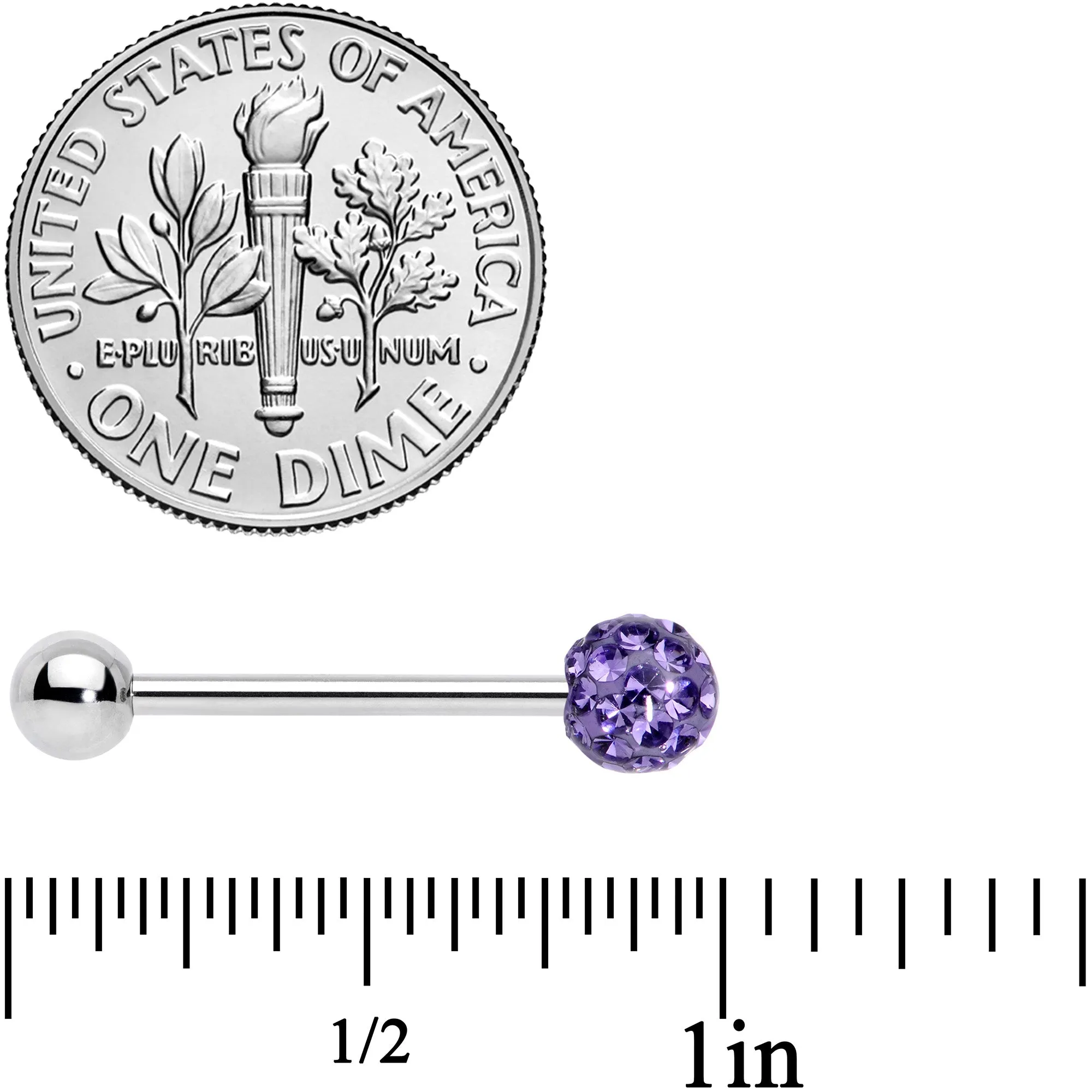 Purple Gem Disco Ball Barbell Tongue Ring