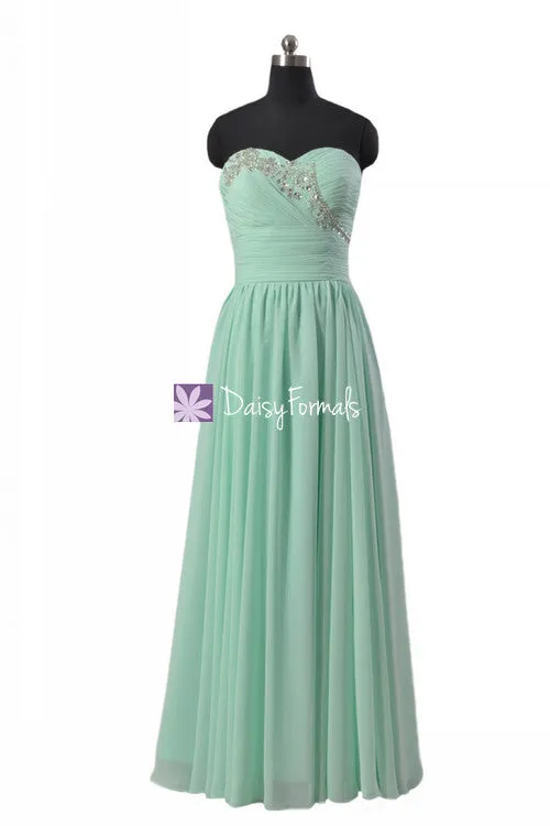 Quality Chiffon Bridesmaid Dress Beaded Bridal Party Dress Mint Evening Dress Holiday Dress(BM1044)