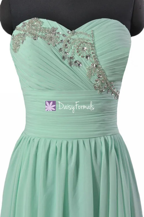 Quality Chiffon Bridesmaid Dress Beaded Bridal Party Dress Mint Evening Dress Holiday Dress(BM1044)