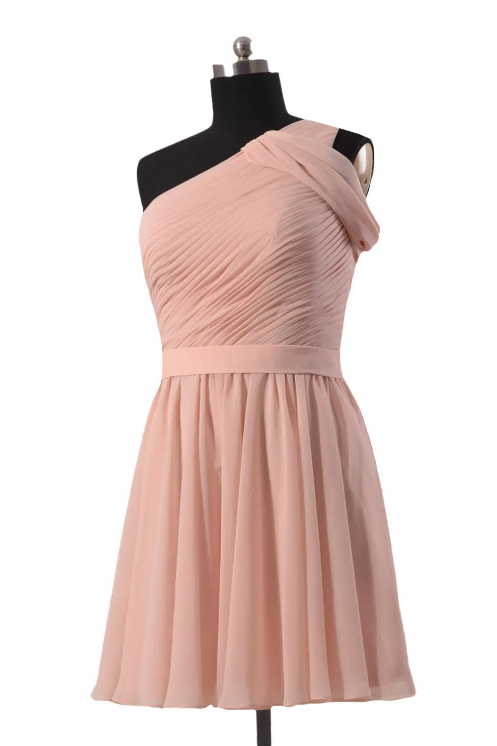 Quality Pink Chiffon Bridal Party Dress Short One Shoulder Bridesmaid Dress(BM280)