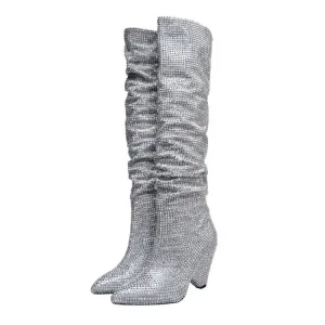 Rhinestone Pointed Heeled Boots