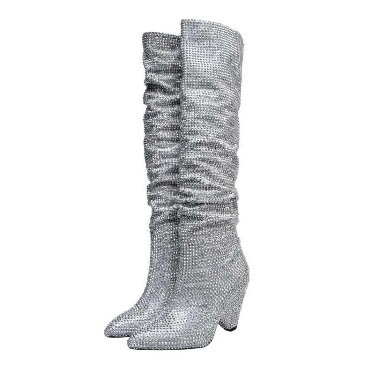 Rhinestone Pointed Heeled Boots