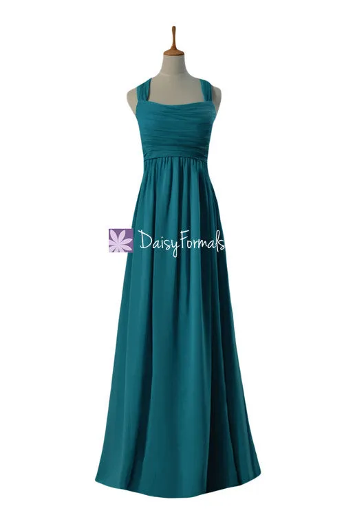 Rich Teal Chiffon Bridesmaids Dress Long Teal Halter Neckline Party Dress Formal Dress(BM4755)