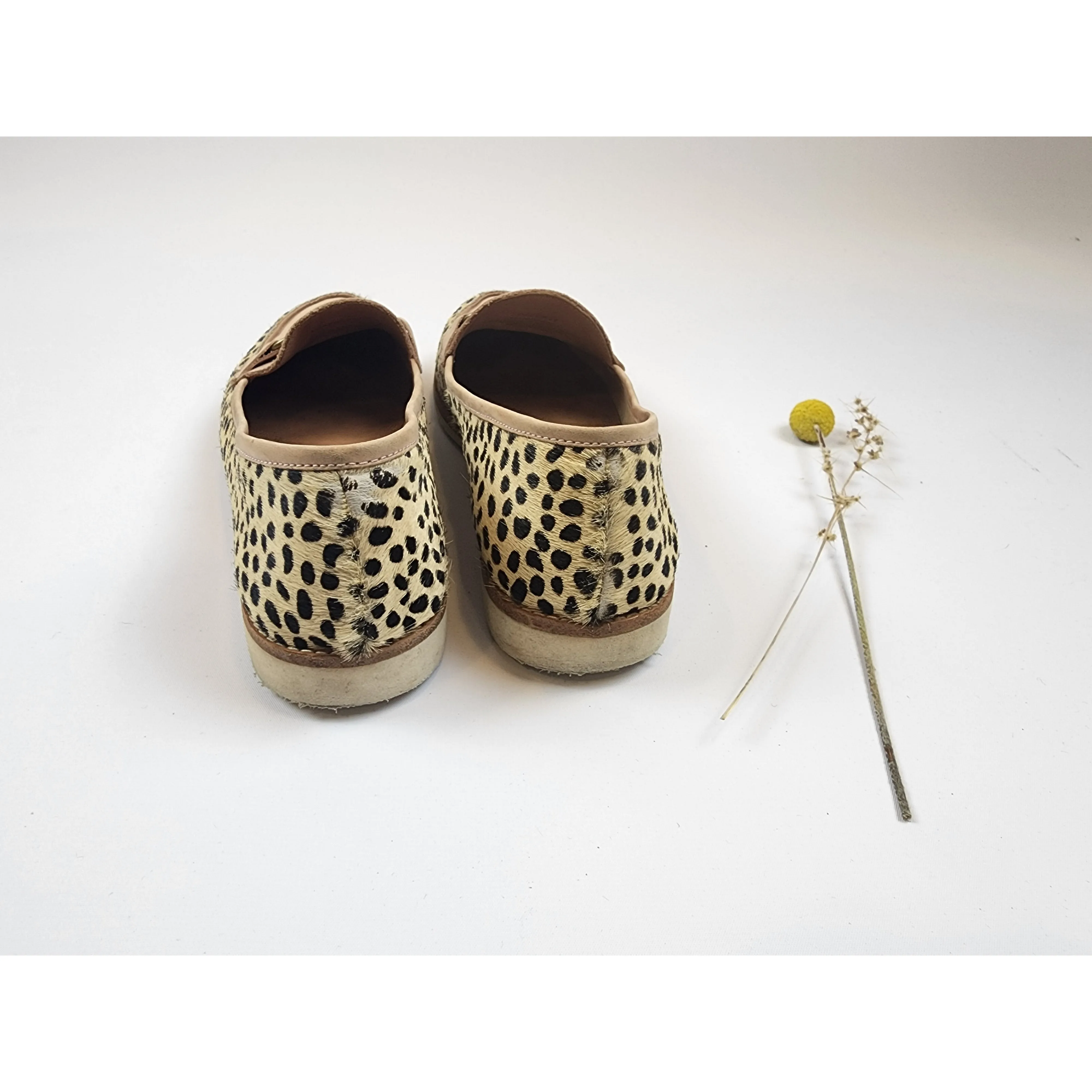 Rollie pony hair cheetah print loafer with beige trim size 37