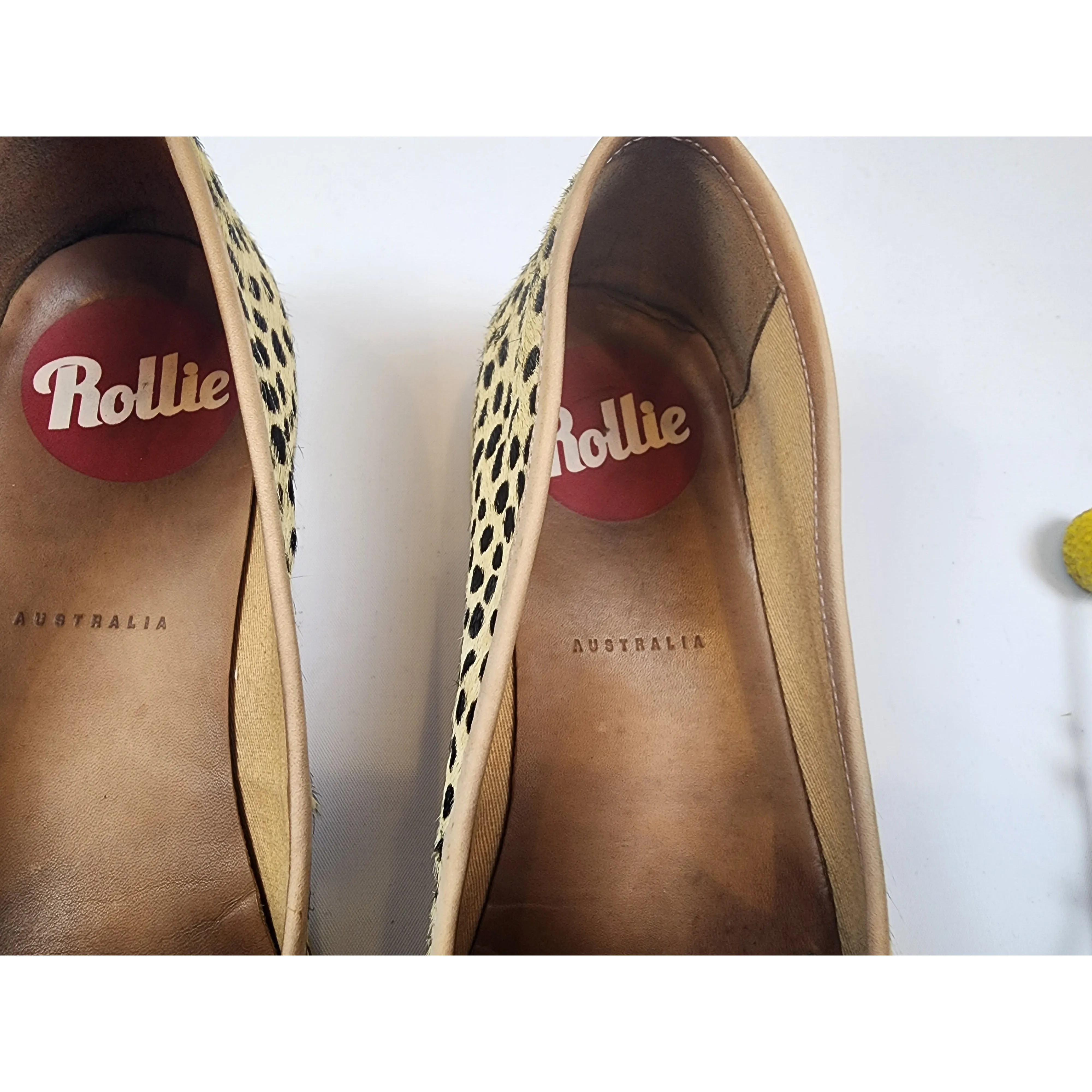 Rollie pony hair cheetah print loafer with beige trim size 37