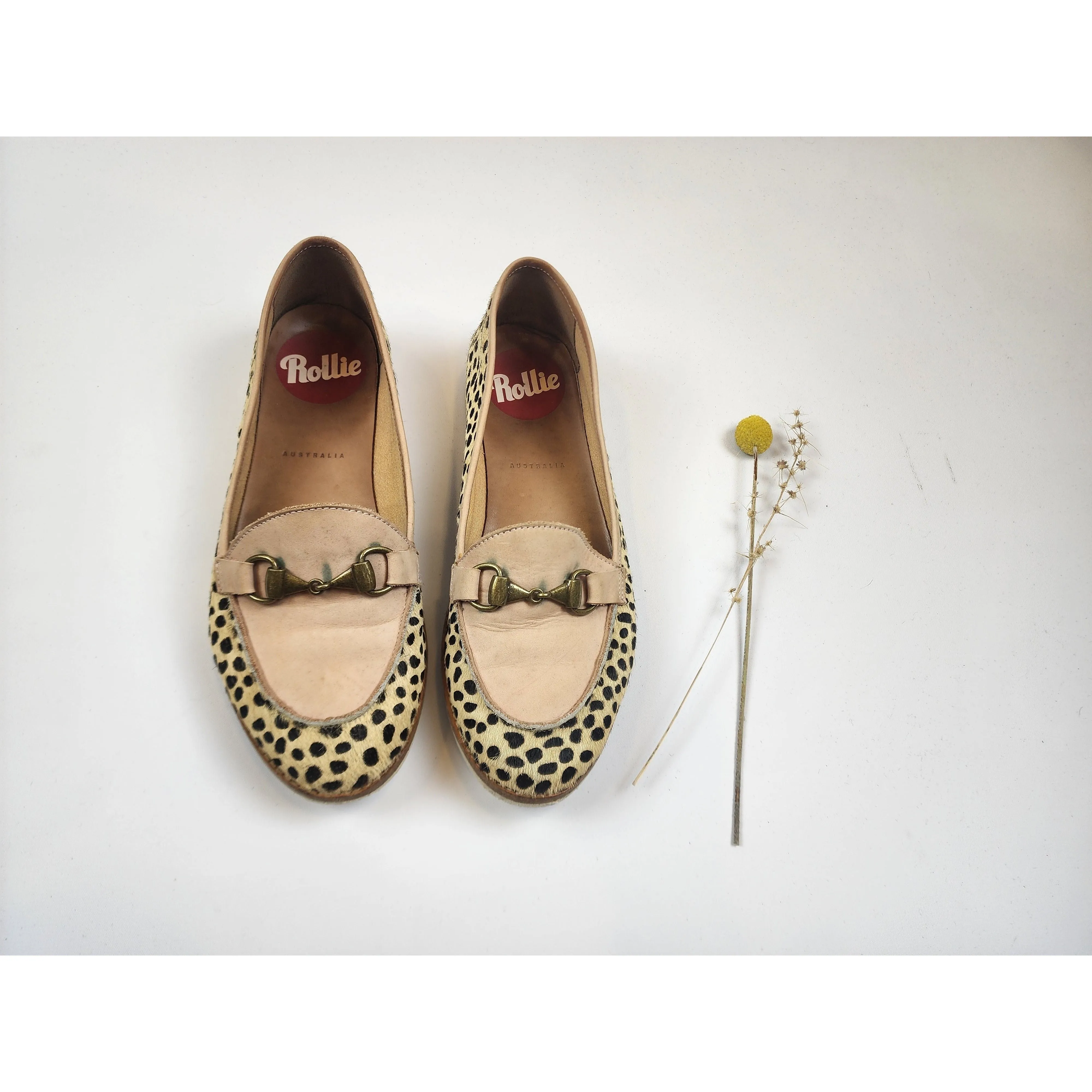 Rollie pony hair cheetah print loafer with beige trim size 37