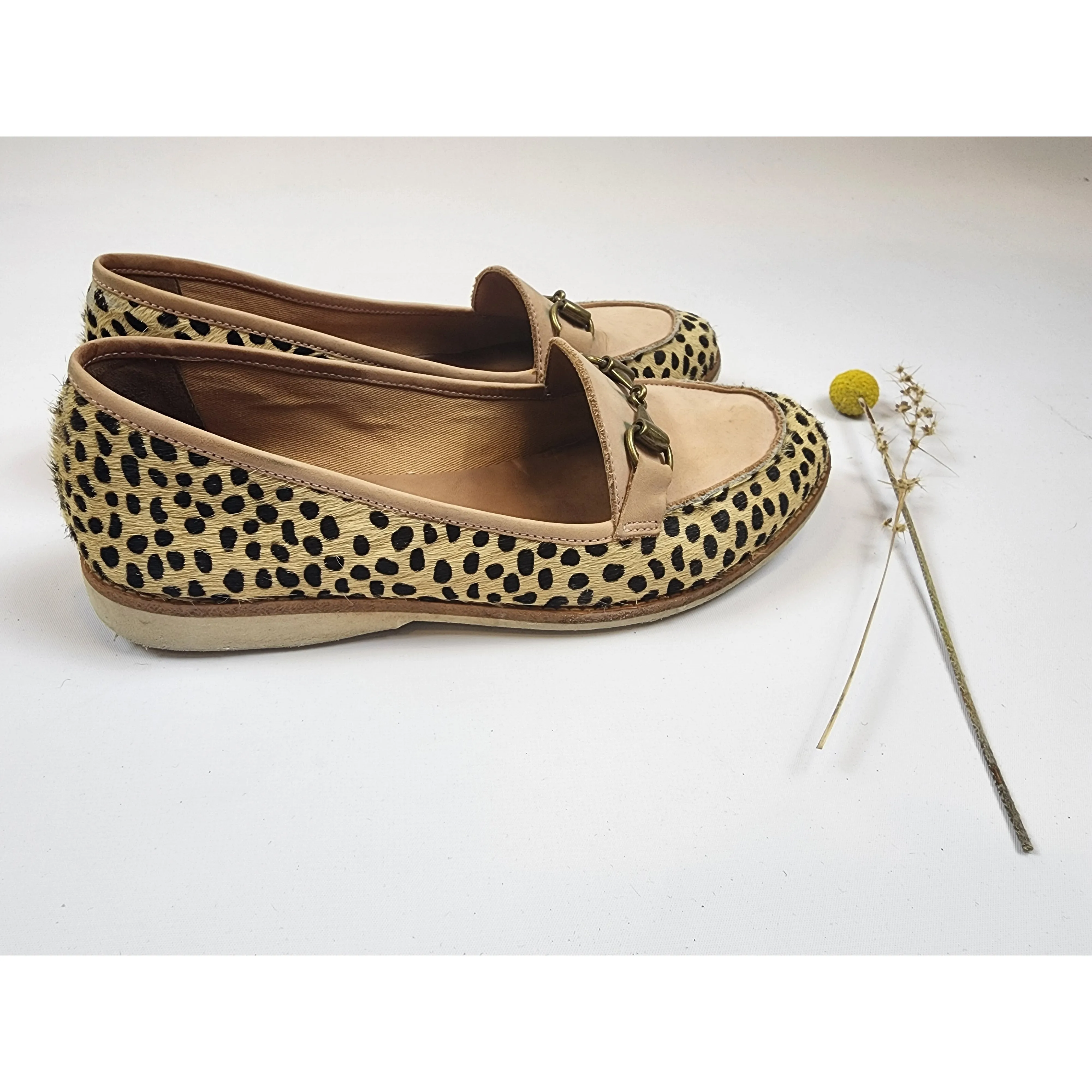 Rollie pony hair cheetah print loafer with beige trim size 37