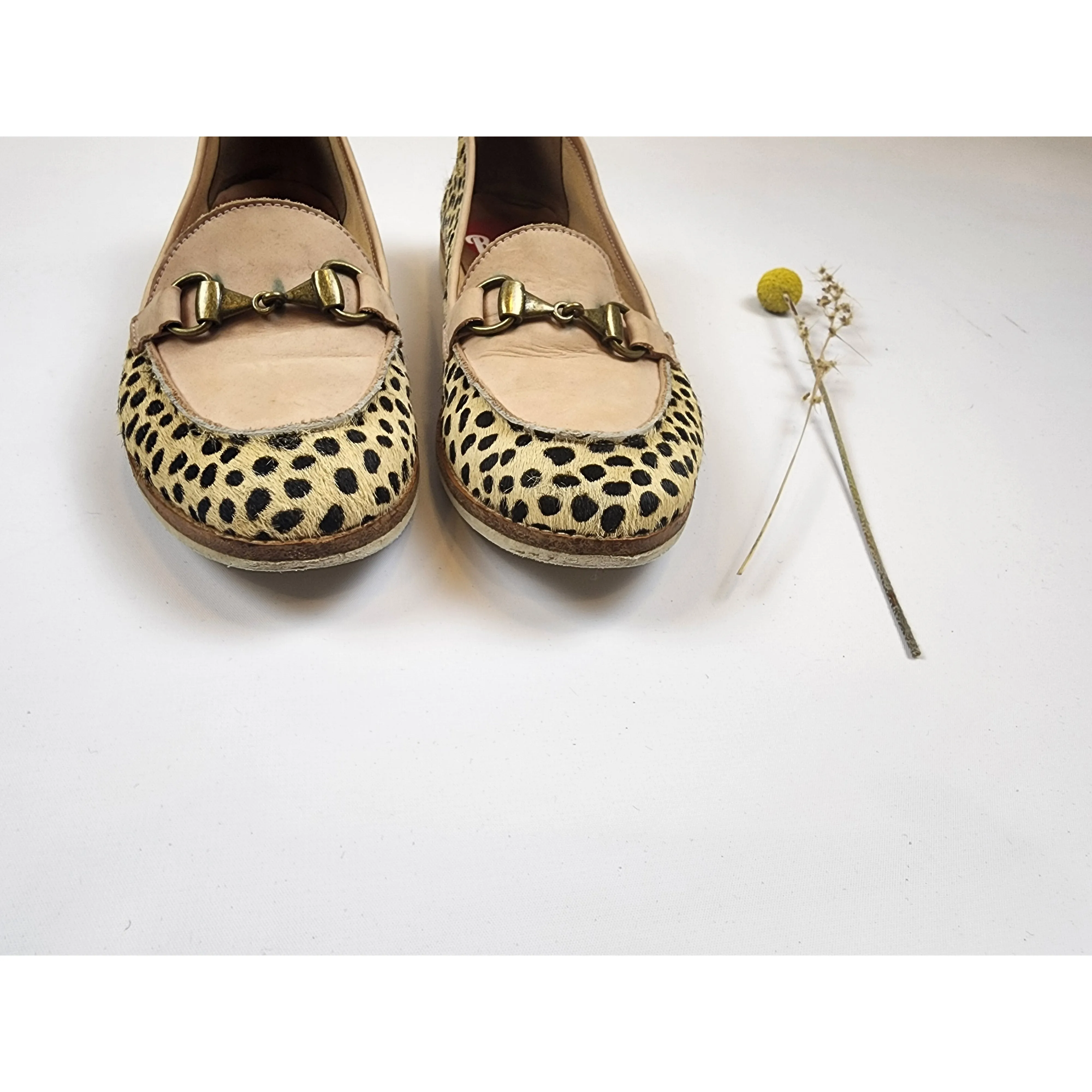 Rollie pony hair cheetah print loafer with beige trim size 37