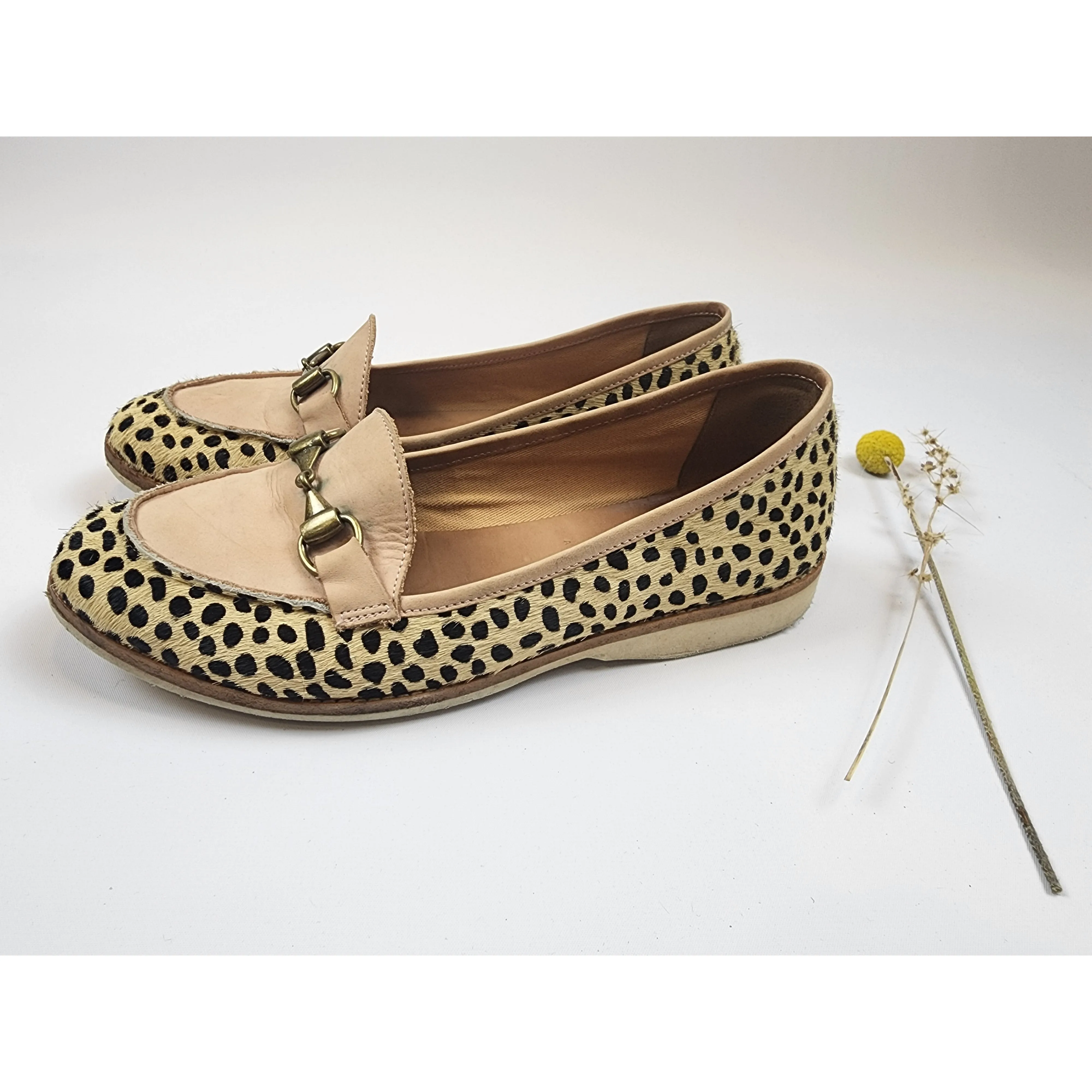 Rollie pony hair cheetah print loafer with beige trim size 37