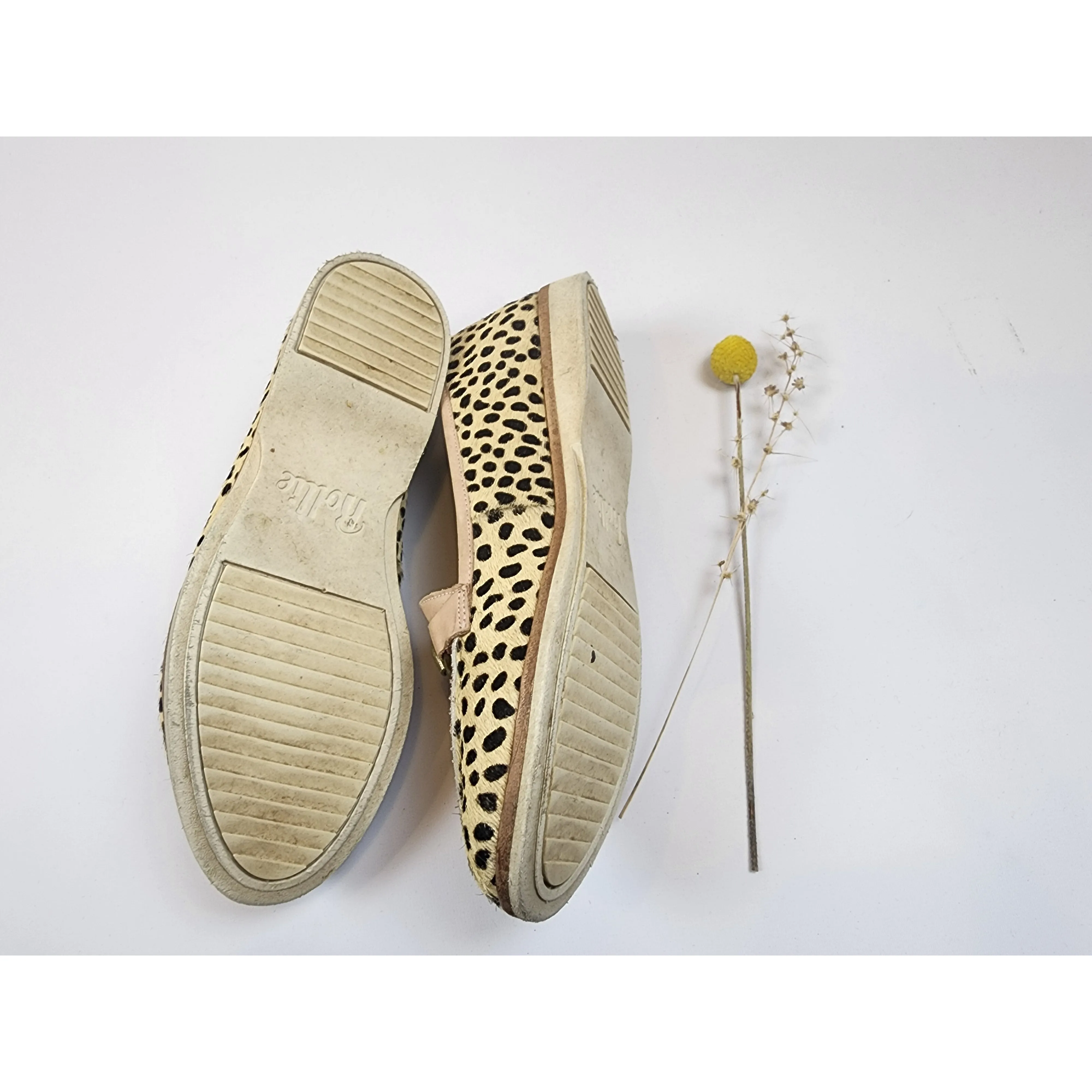Rollie pony hair cheetah print loafer with beige trim size 37