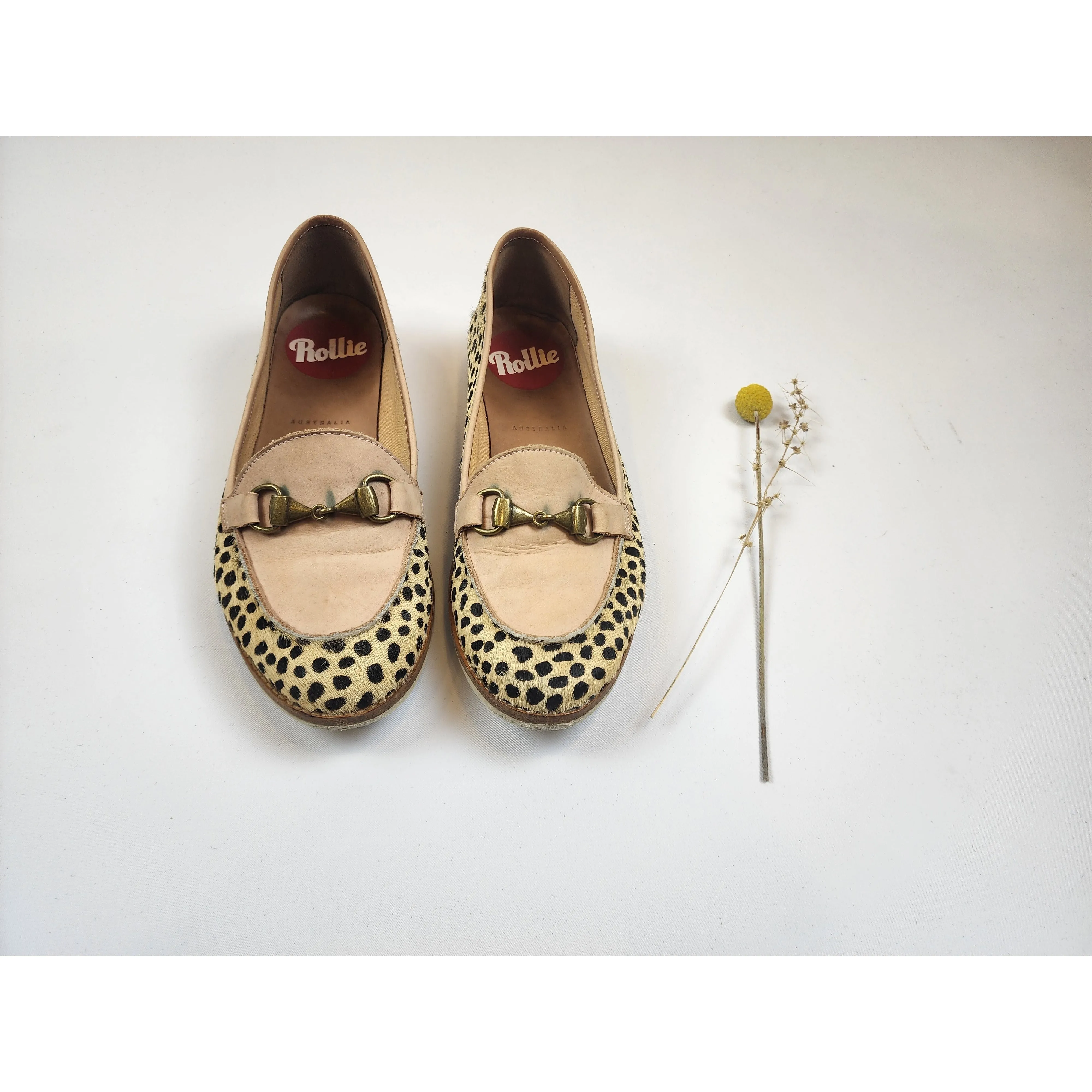 Rollie pony hair cheetah print loafer with beige trim size 37