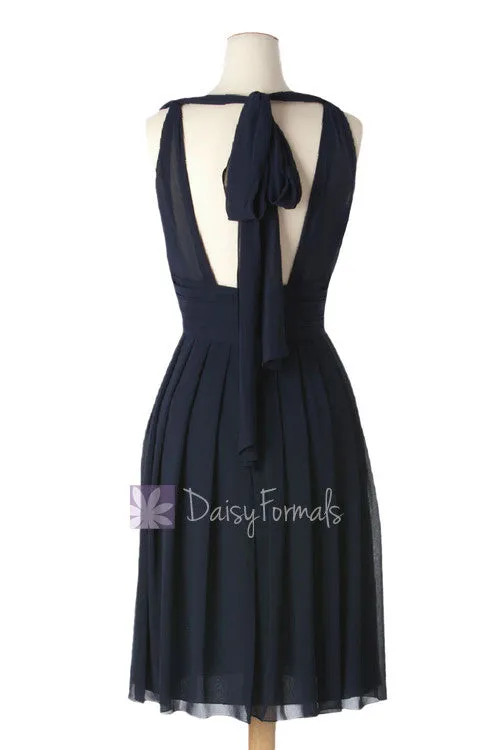 Sexy Short Midnight Chiffon Bridesmaid Dress Wedding Party Dress W/Open Back(BM2326)