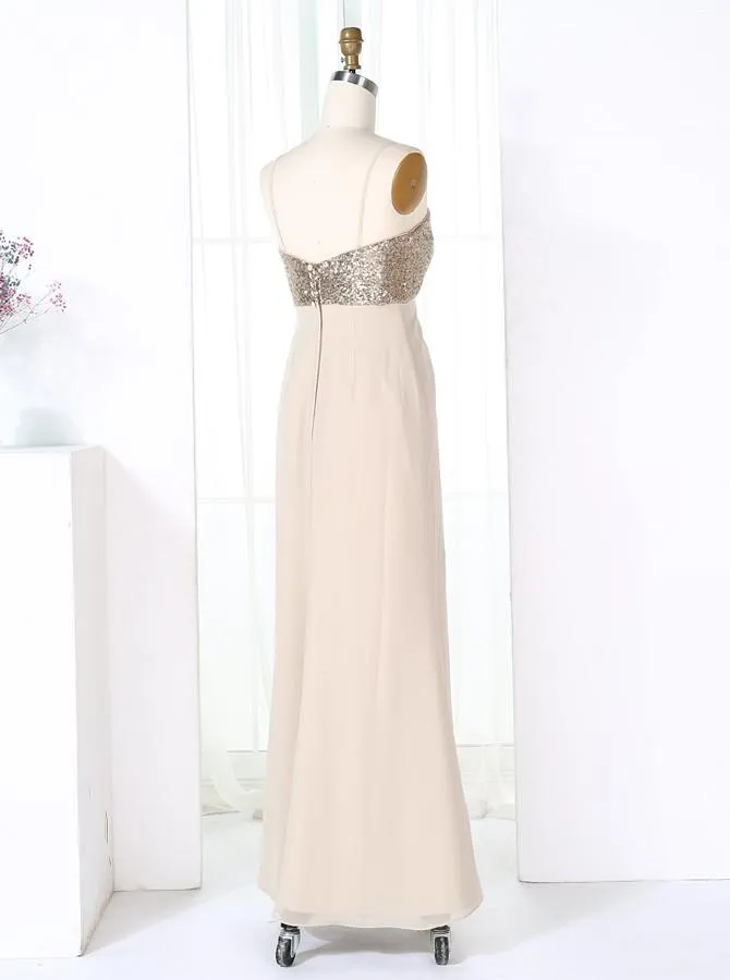 Sheath Spaghetti Straps Pearl Pink Empire Chiffon Bridesmaid Dress with Sequins (BMA203L)