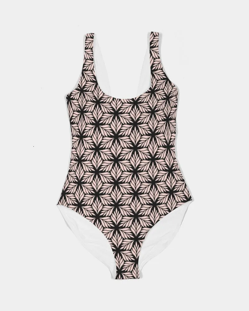 SMF Pink Leaf Geo Feminine One-Piece Swimsuit