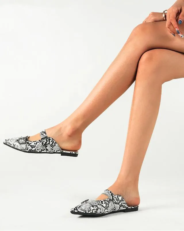 Snakeskin Pattern Flat Pointed Mule