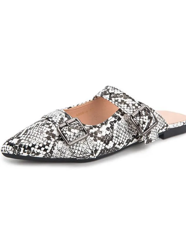 Snakeskin Pattern Flat Pointed Mule