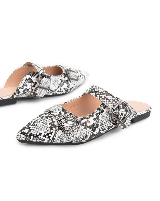 Snakeskin Pattern Flat Pointed Mule