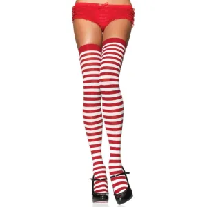 Striped Thigh Highs White/Red