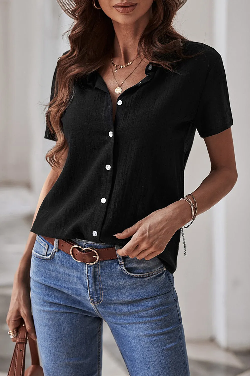 Textured Short Sleeve Top