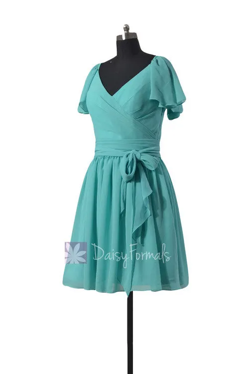 Vintage Inspired Party Dress Tiffany Blue Chiffon Bridesmaid Dress(BM1662)