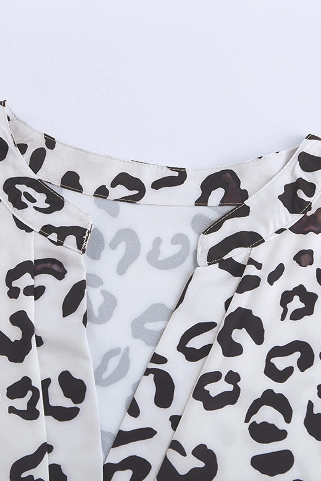 White Leopard Print V neck Ruffle Swing Mini Dress