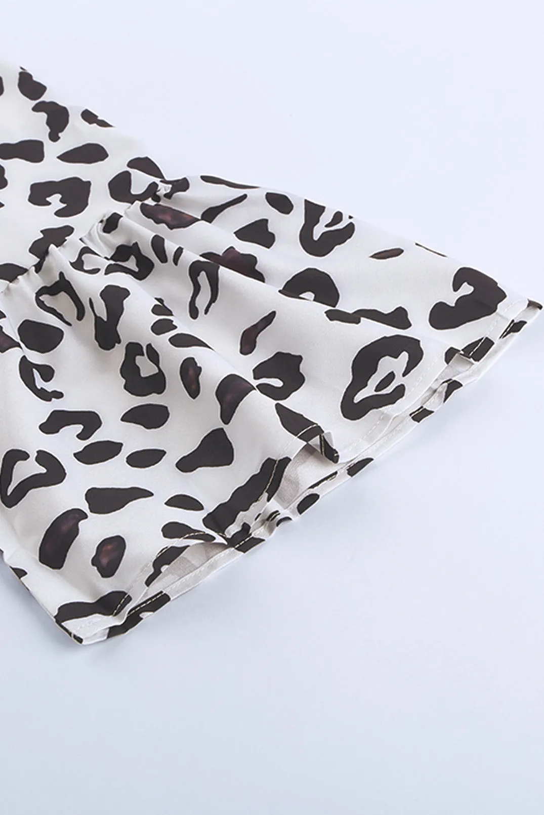 White Leopard Print V neck Ruffle Swing Mini Dress