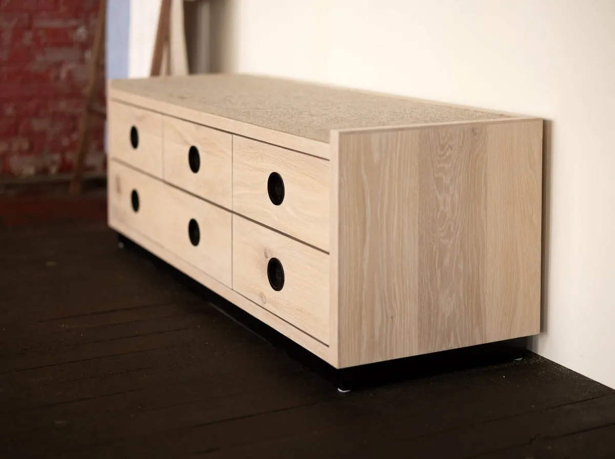 Wood and Felt Bench and Storage | Bank Storage Bench