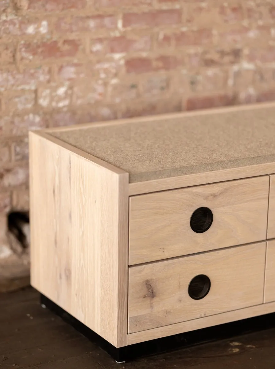 Wood and Felt Bench and Storage | Bank Storage Bench