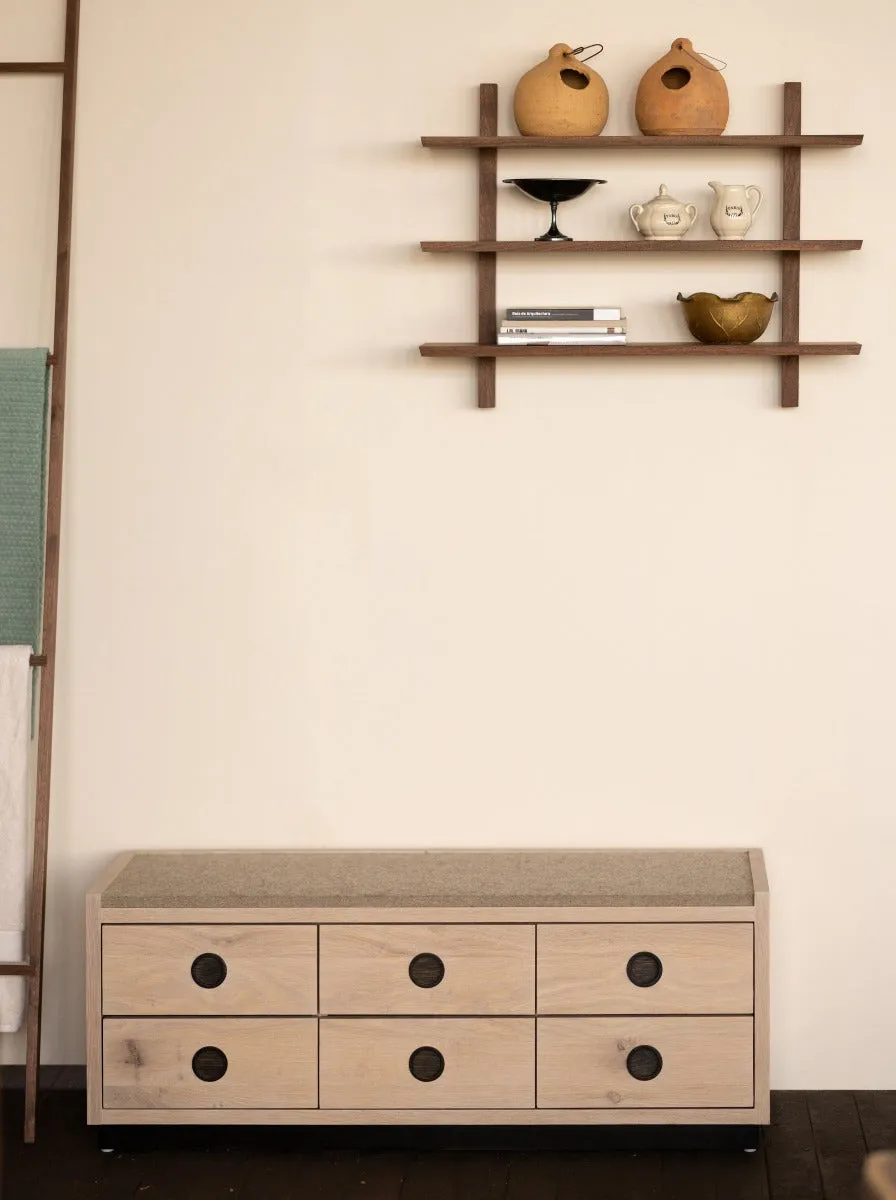 Wood and Felt Bench and Storage | Bank Storage Bench