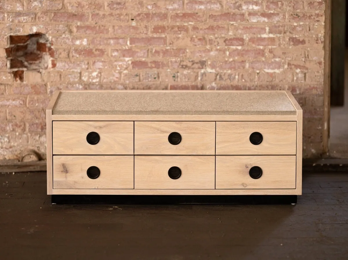 Wood and Felt Bench and Storage | Bank Storage Bench