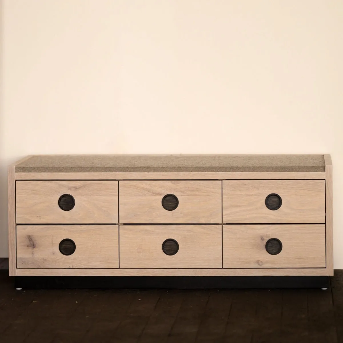 Wood and Felt Bench and Storage | Bank Storage Bench